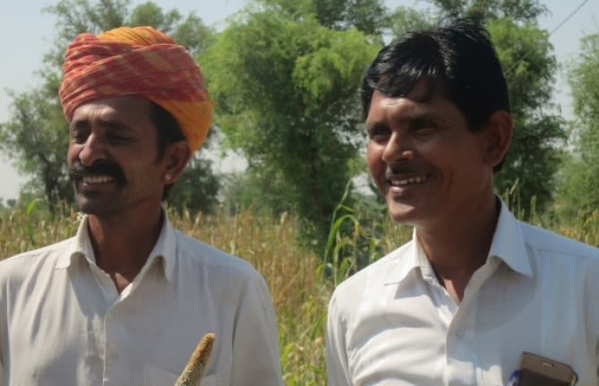Malam Singh (left) and Sakr Khan (right), two teachers and farmers in dryland India are seeing positive impact from a nearby sand dam